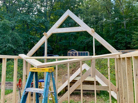 Mosaic of the greenhouse being built.