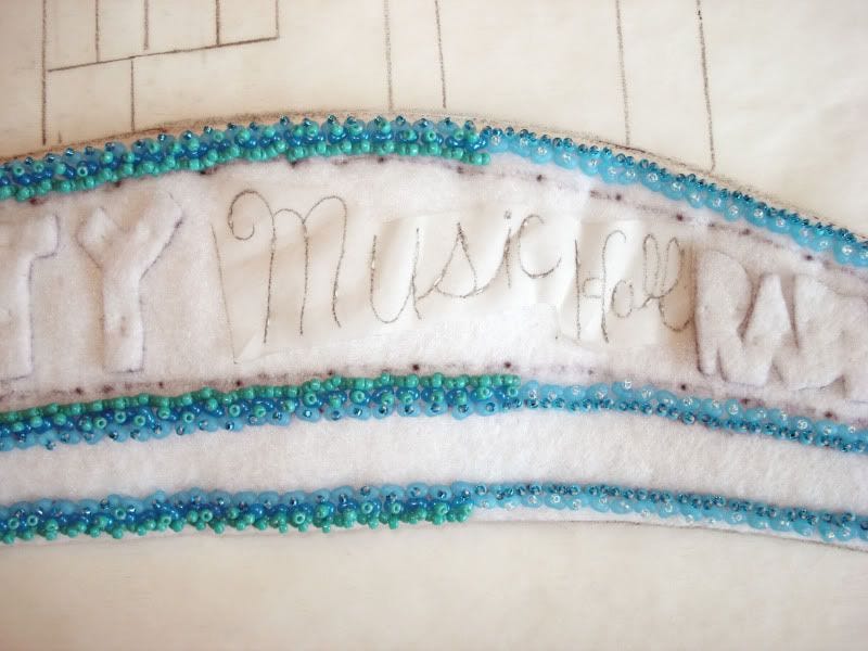 beaded radio city music hall mixed media painting fiber art bead embroidery beadwork NYC taxi
