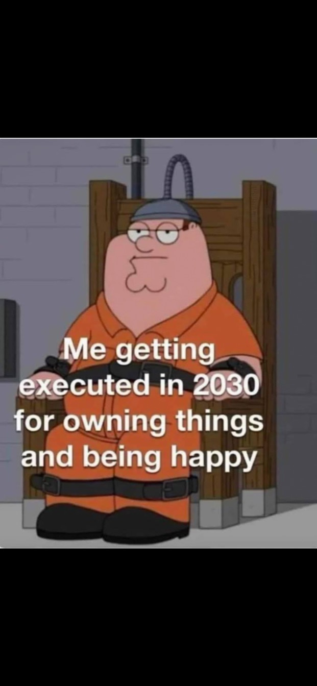May be an image of text that says 'பா Me getting executed in 2030 for owning things and being happy'