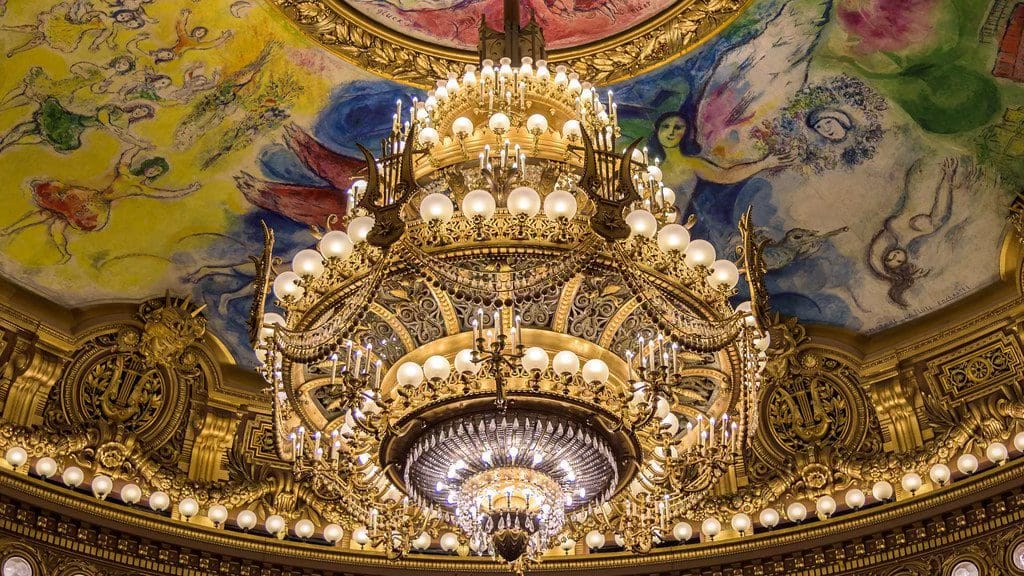 An enormous many-tiered chandelier 
