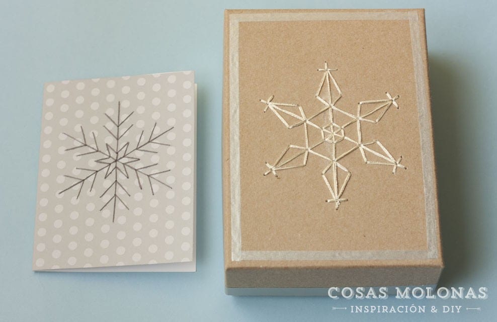 Imprimible gratis: Plantilla para bordar copos de nieve en tarjetas + DIY