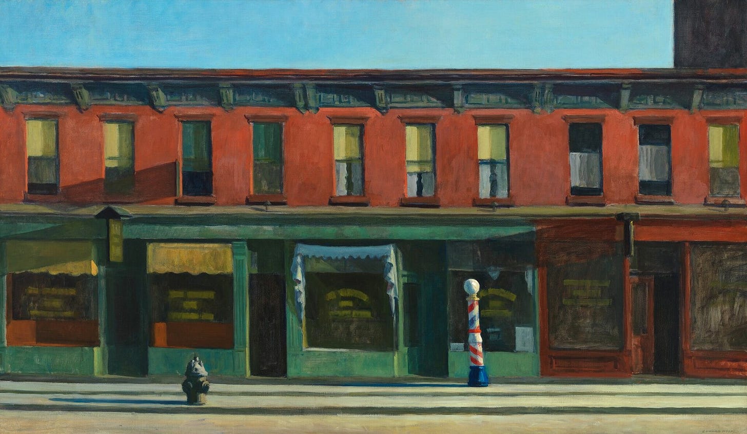 Edward Hopper, "Early Sunday Morning," 1930. Whitney Museum of American Art, New York. The row of shuttered shops the new museum bought for its opening. Edward Hopper, "Early Sunday Morning," 1930. Whitney Museum of American Art, New York. The row of shuttered shops the new museum bought for its opening.