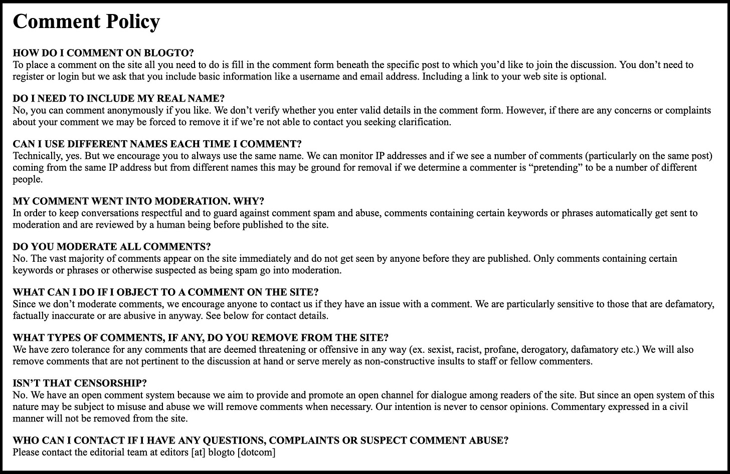 blogto comment policy blogto comment policy