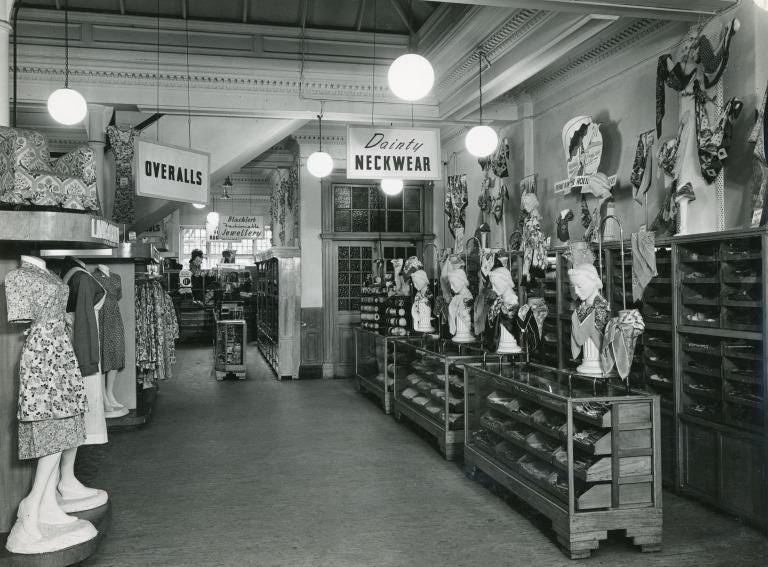 Interior of Blackler’s. Another women’s clothing store, in Liverpool at that time