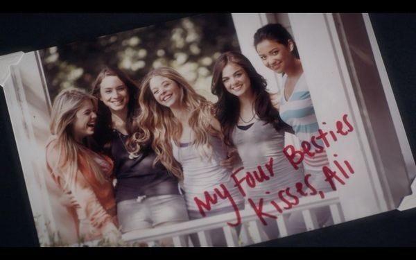 This may contain: a group of women standing next to each other in front of a sign that says, my four best friends