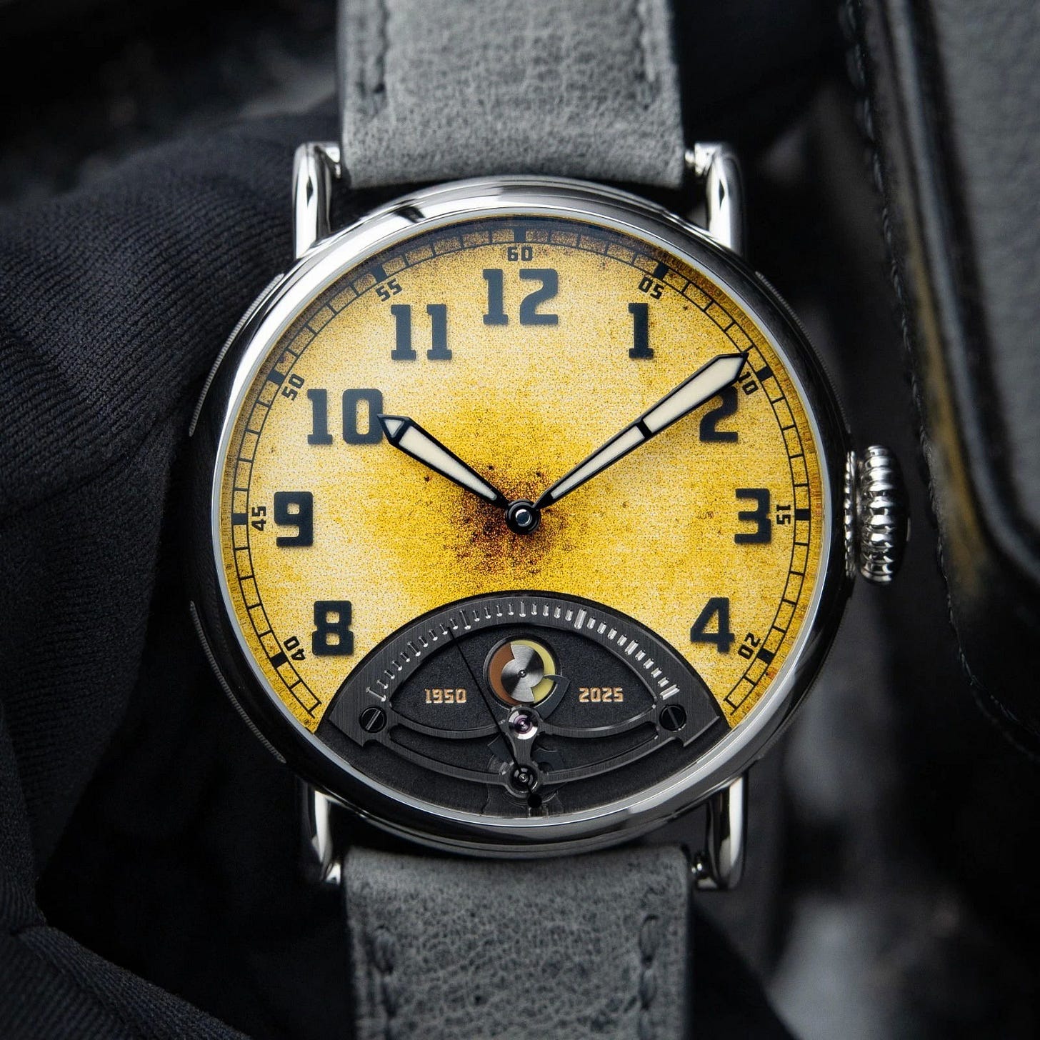 2025 H. Moser & Cie Heritage Retrograde Seconds Ahmed Seddiqi 75th Anniversary 42 Steel / Yellow / Arabic / Strap - Limited to 20 Pieces 8250-1200 Listing Image 1 2025 H. Moser & Cie Heritage Retrograde Seconds Ahmed Seddiqi 75th Anniversary 42 Steel / Yellow / Arabic / Strap - Limited to 20 Pieces 8250-1200 Listing Image 1