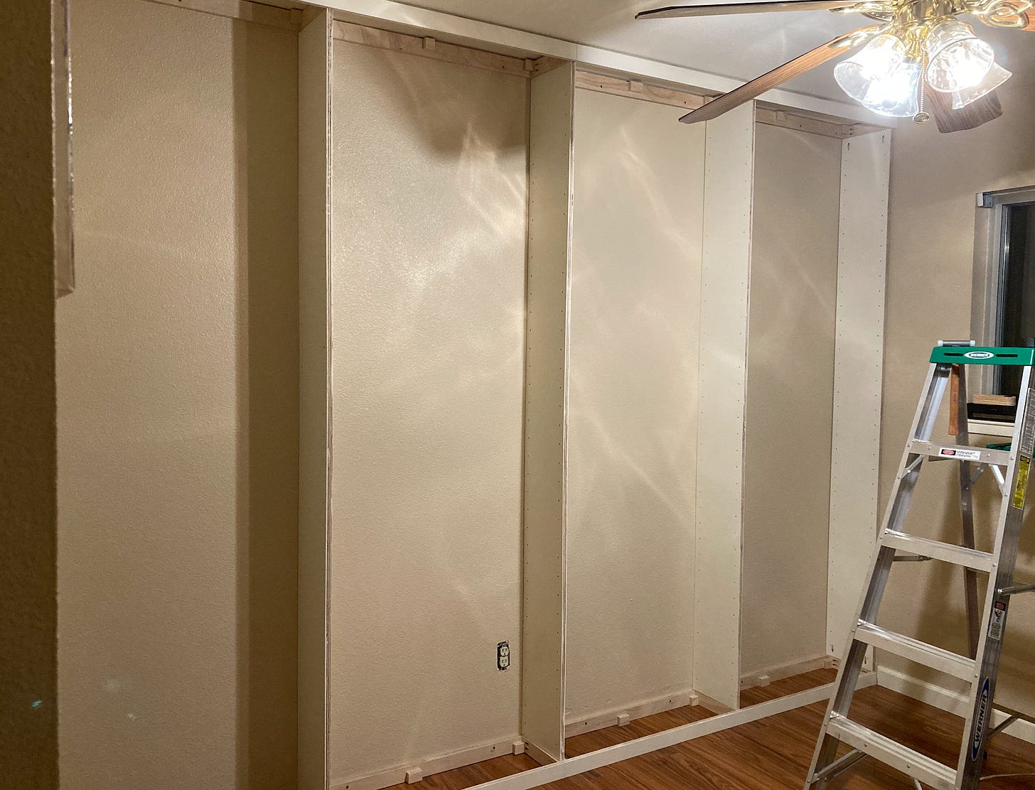 In-progress built-in bookshelves