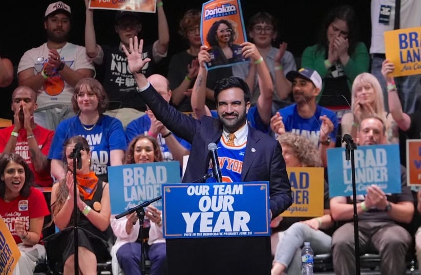 New York City Mayor Zohran Mamdani addresses the crowd during the 'Get Out the Vote' rally at the Kings Theatre in Brooklyn on June 18, 2026.