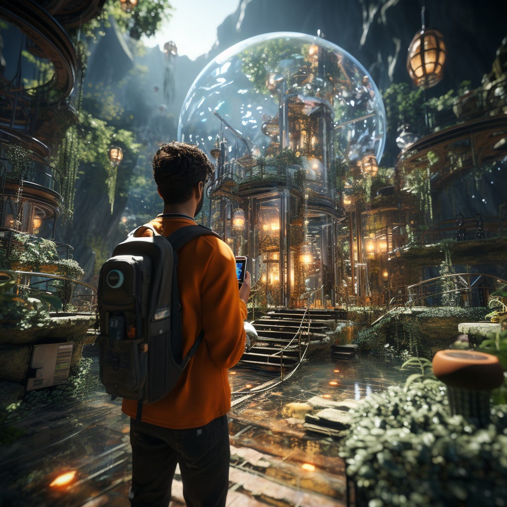 prompt: Augmented Reality View of a floating and friendly digital assistant, Solarpunk theme, Highly detailed --q 2 --s 750