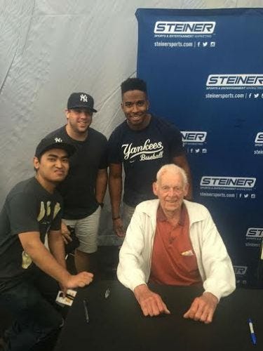 Some of the BP crew with Don Larsen Some of the BP crew with Don Larsen