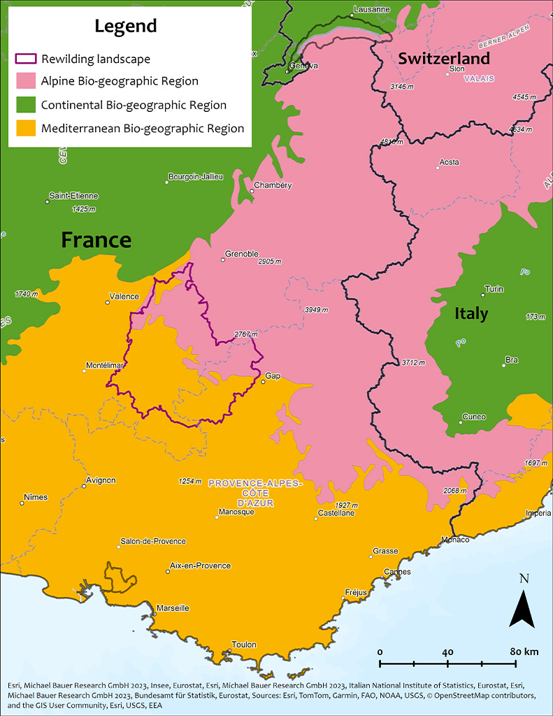 Dauphiné Alps rewilding perimeter. 