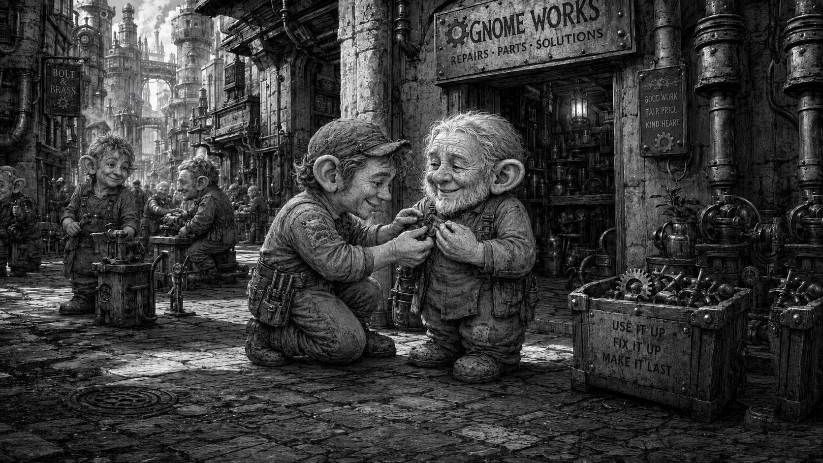 Gnomes helping one another Gnomes helping one another