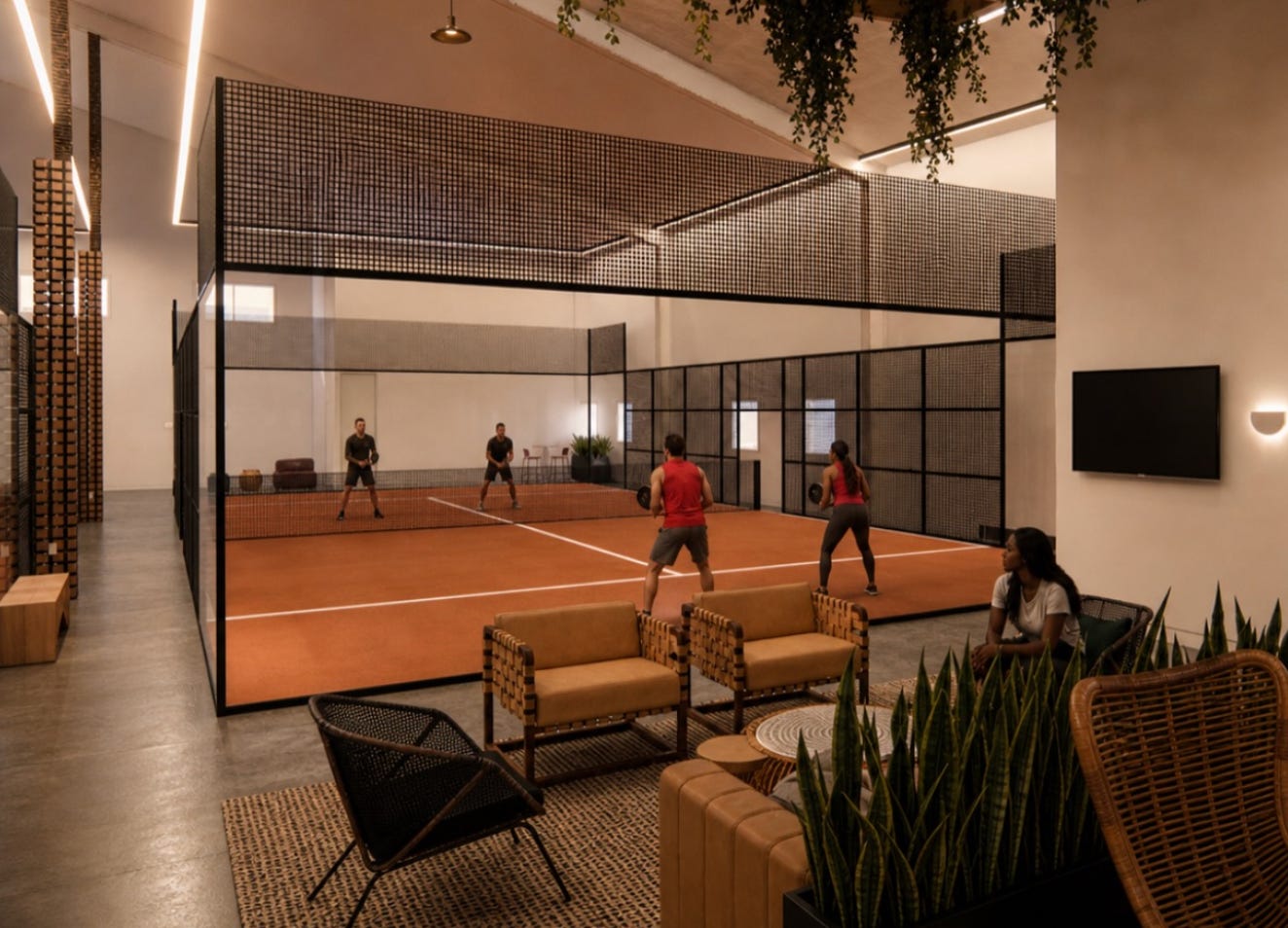 Rendering of indoor padel court at The Padel Collective in Austin, TX