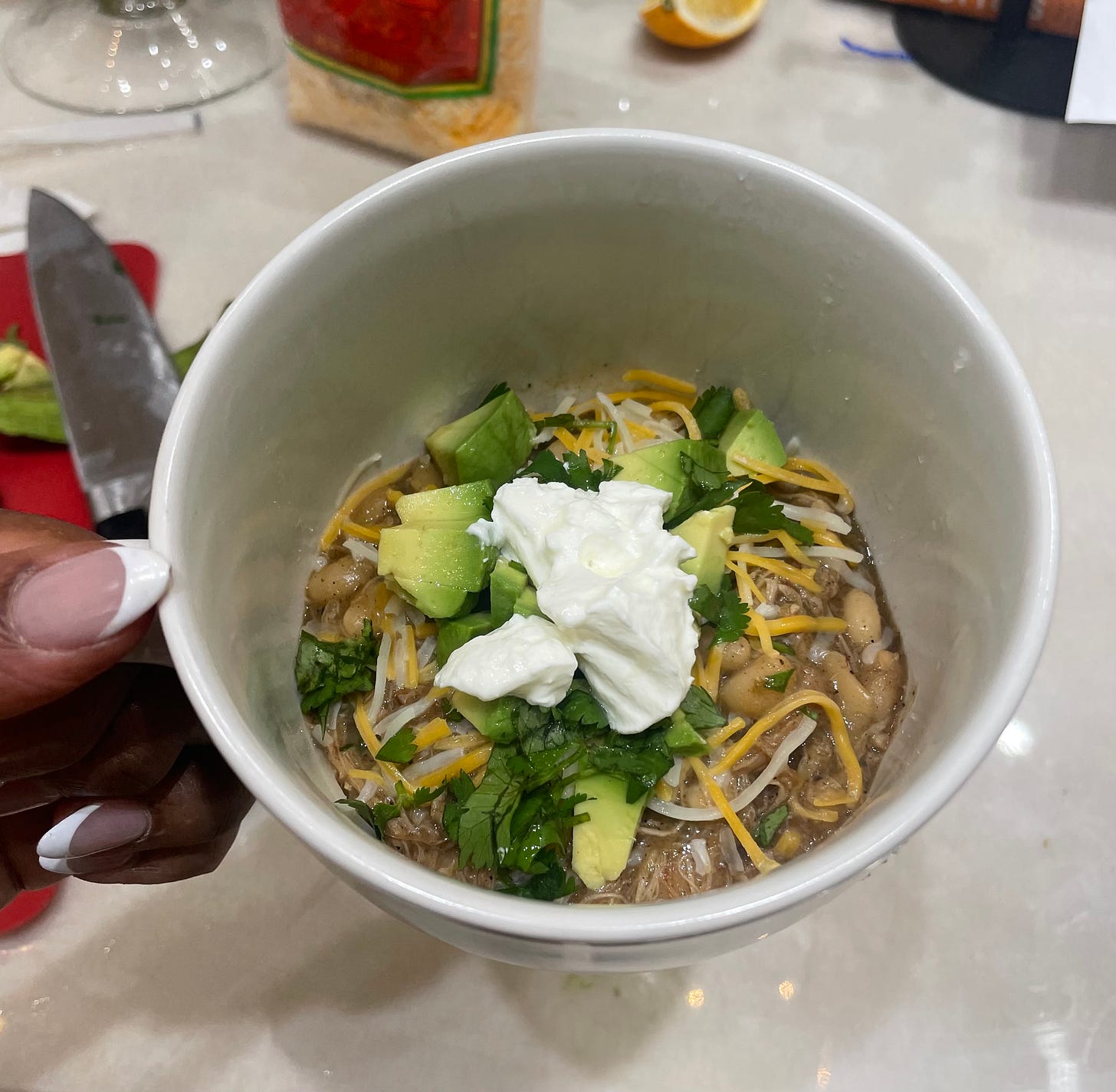 White Bean Chicken Chili with Toppings