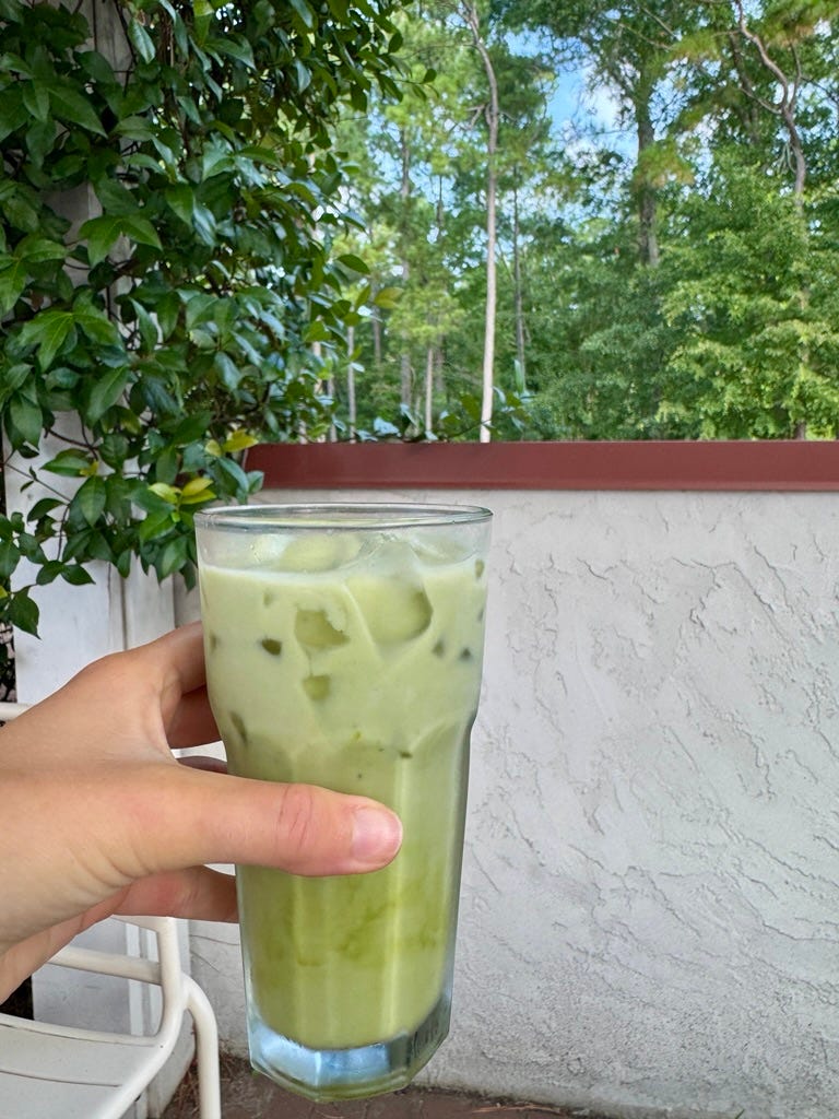 a green matcha in a glass