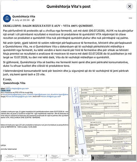 Ekstrakte nga publikimi i Qumeshtores Vita me 6 Korrik, 2026