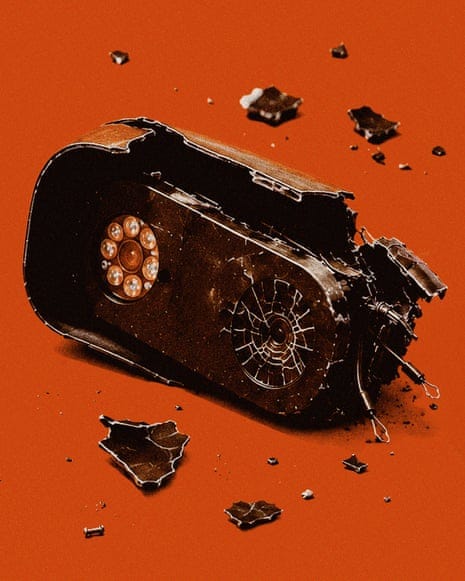 Broken surveillance camera with a shattered lens and scattered debris against a bright orange background Broken surveillance camera with a shattered lens and scattered debris against a bright orange background