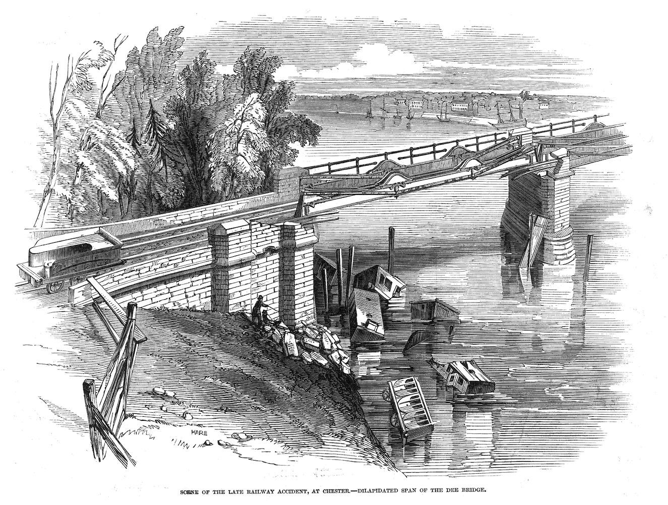 Etching of River Dee bridge disaster