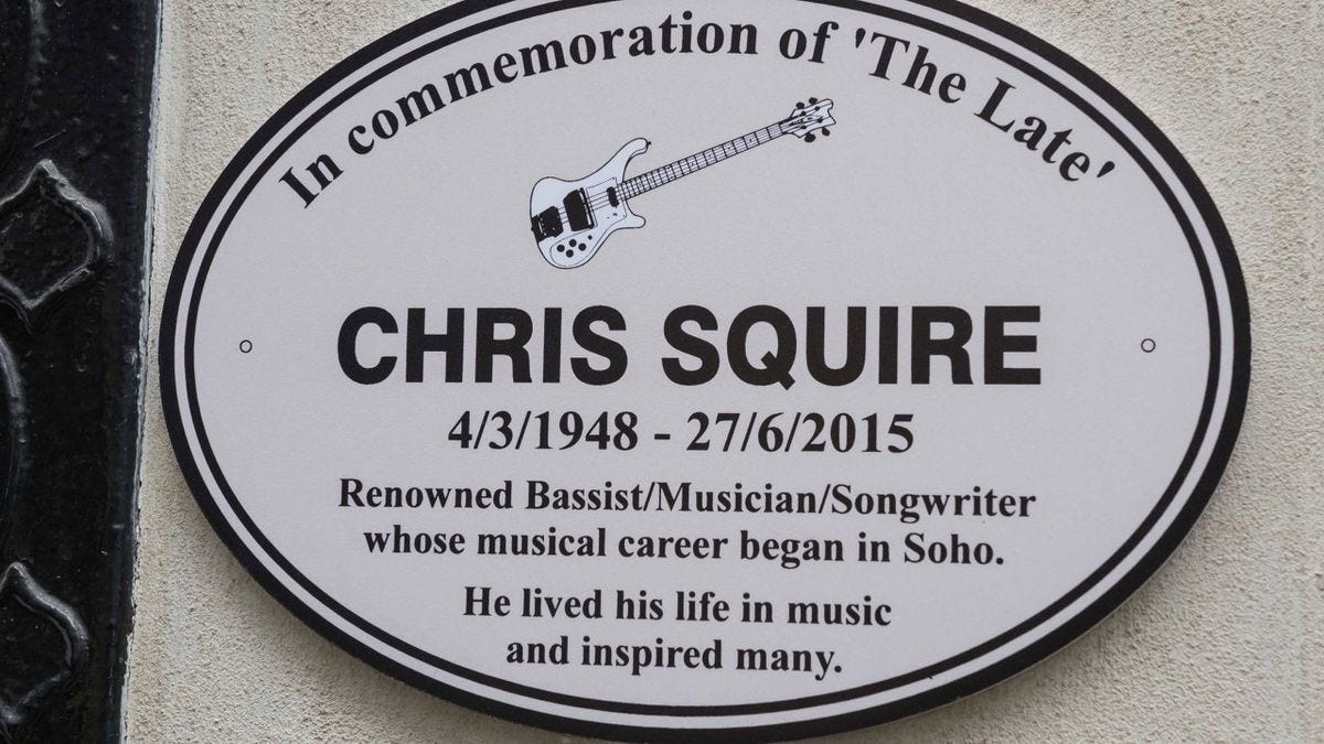 Image of a sign 'In commeroration of 'the late' Chris Squire