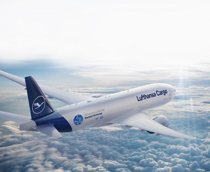 AeroSHARK, a surface film that mimics the fine structure of a shark’s skin, is to be rolled out across Lufthansa Cargo’s entire freighter fleet
