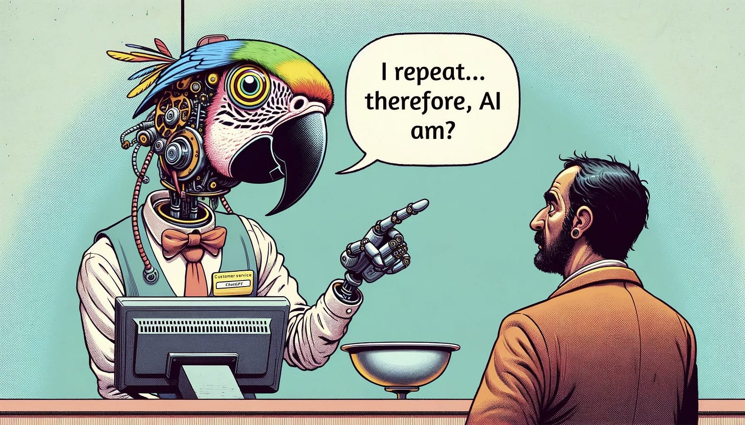 A robot parrot talking to a person

AI-generated content may be incorrect.