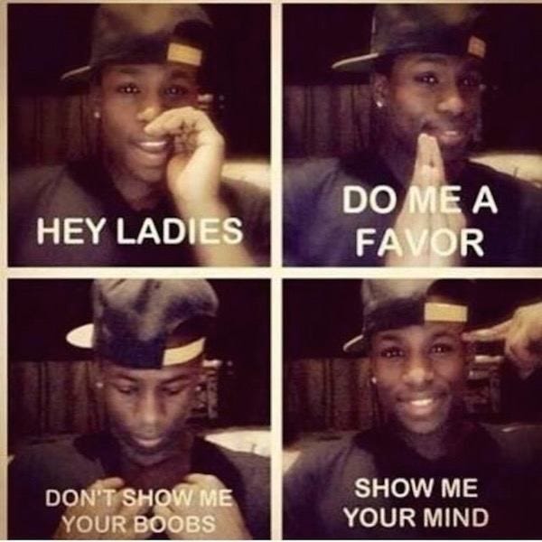 This may contain: four different pictures with the same person wearing hats and saying, hey ladies do me a flavor show me your mind