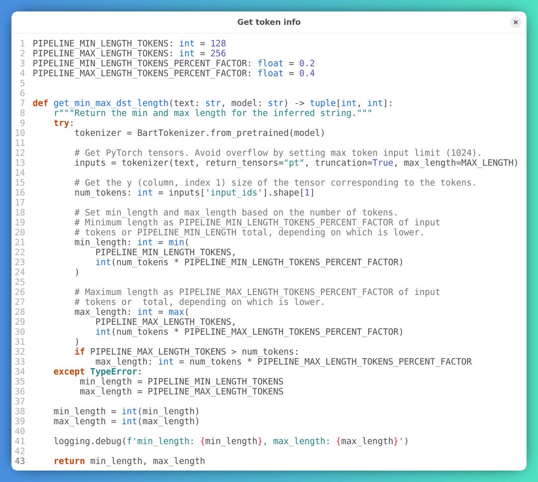 A Python function to find the appropriate token lengths.