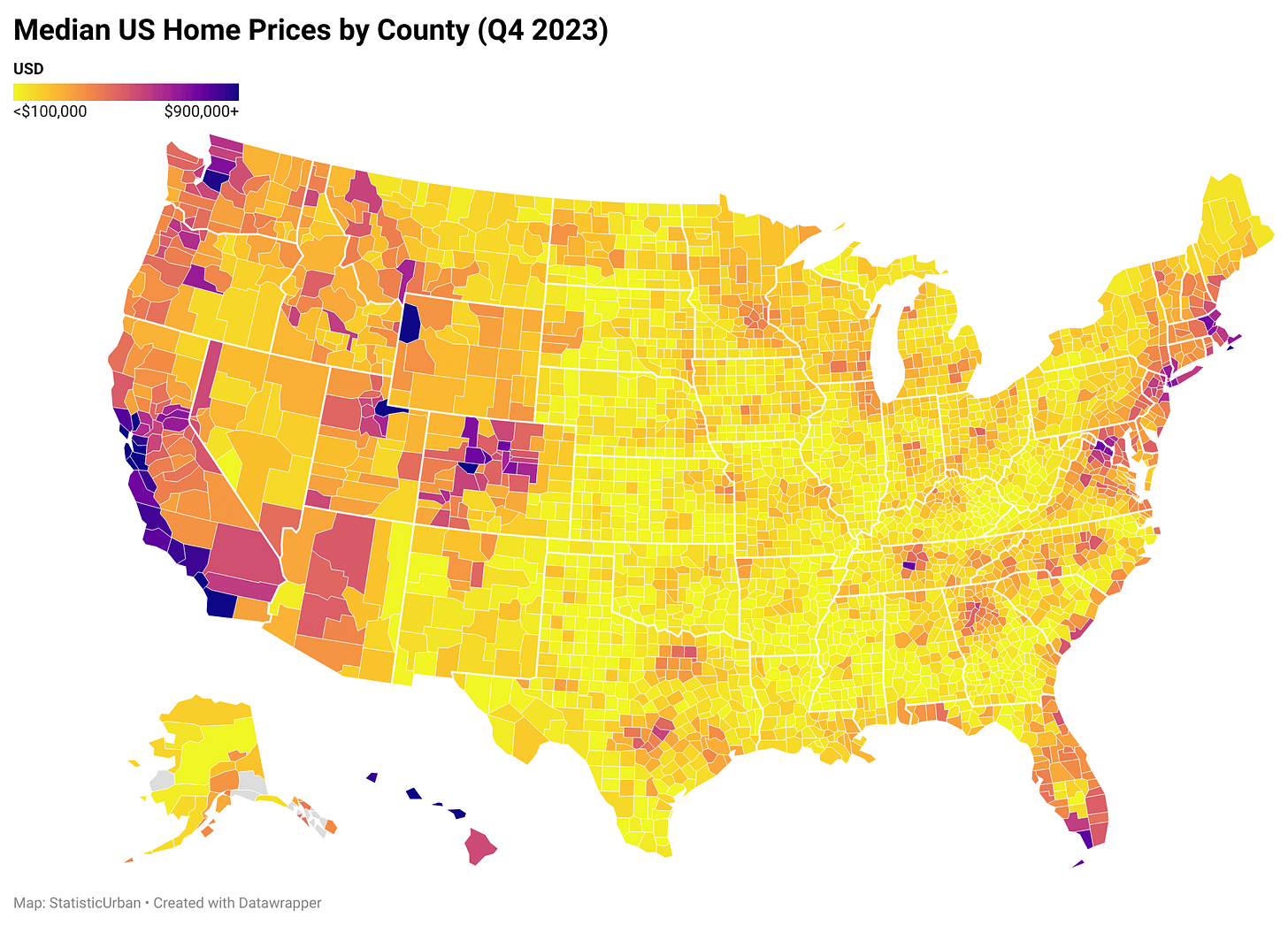 OC] Median US house prices by county, Q4 2023 : r/dataisbeautiful