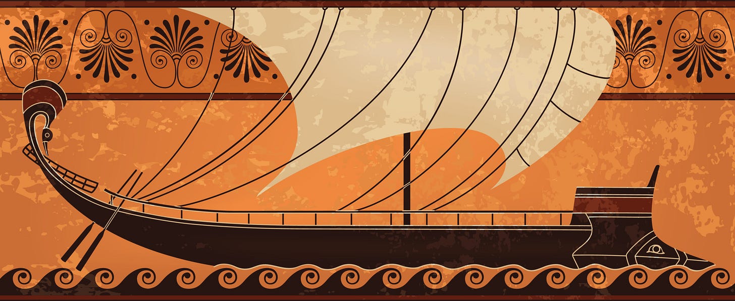 Ancient ship.Trireme.Ancient greece.History.Culture.Black figure pottery  design. 5183170 Vector Art at Vecteezy