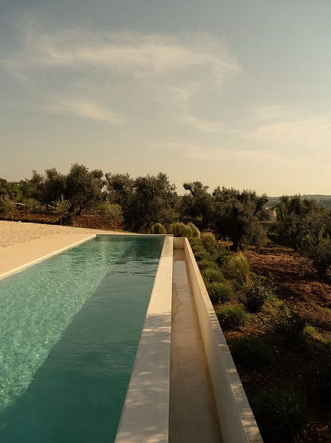 Six photographs by Matteo Milan of Casa Luce, a minimalist villa in the Apulian countryside.