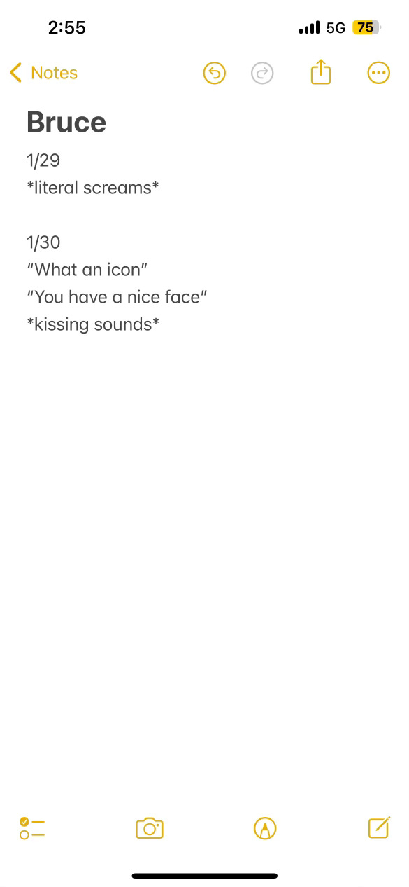 A note log of reactions to Bruce.
