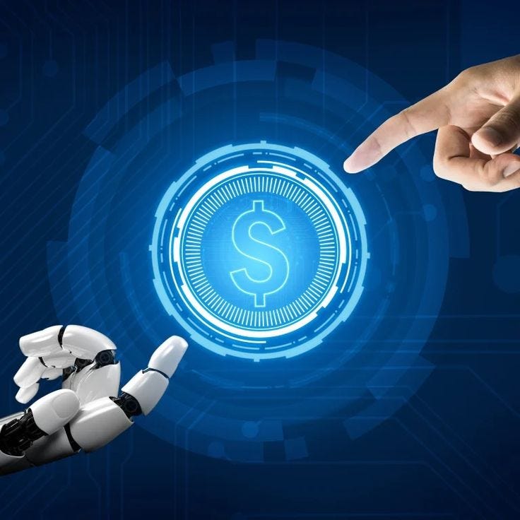 This may contain: a hand pointing at a robot with a dollar sign on it This may contain: a hand pointing at a robot with a dollar sign on it
