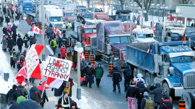 Freedom Convoy: Truckers cause chaos in Ottawa after second day of protests - BBC News Freedom Convoy: Truckers cause chaos in Ottawa after second day of protests - BBC News