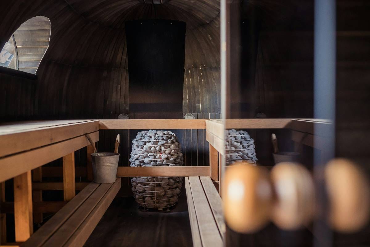 A sauna at the spa