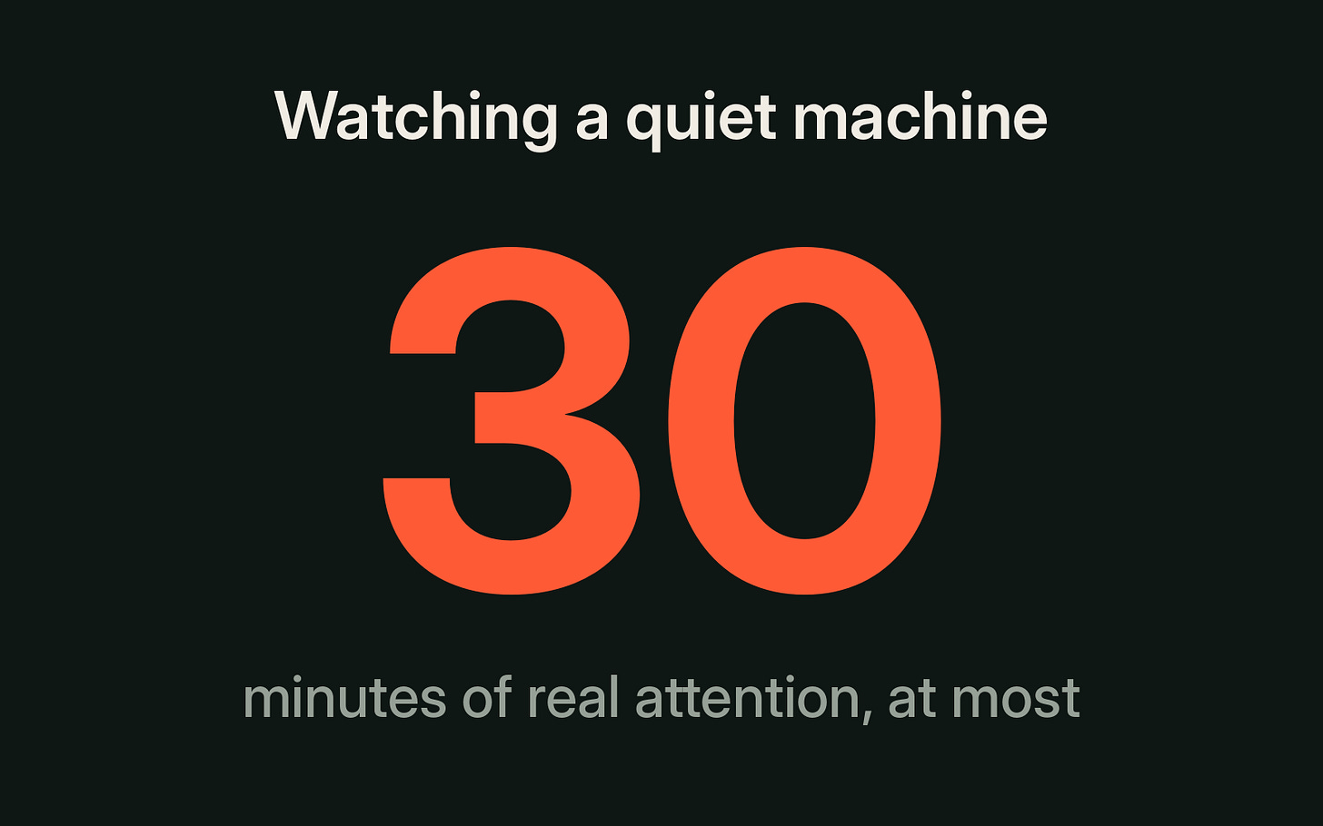 About half an hour: how long even a motivated person can keep real attention on a machine where little happens. About half an hour: how long even a motivated person can keep real attention on a machine where little happens.