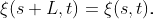 \xi(s+L,t) = \xi(s,t).