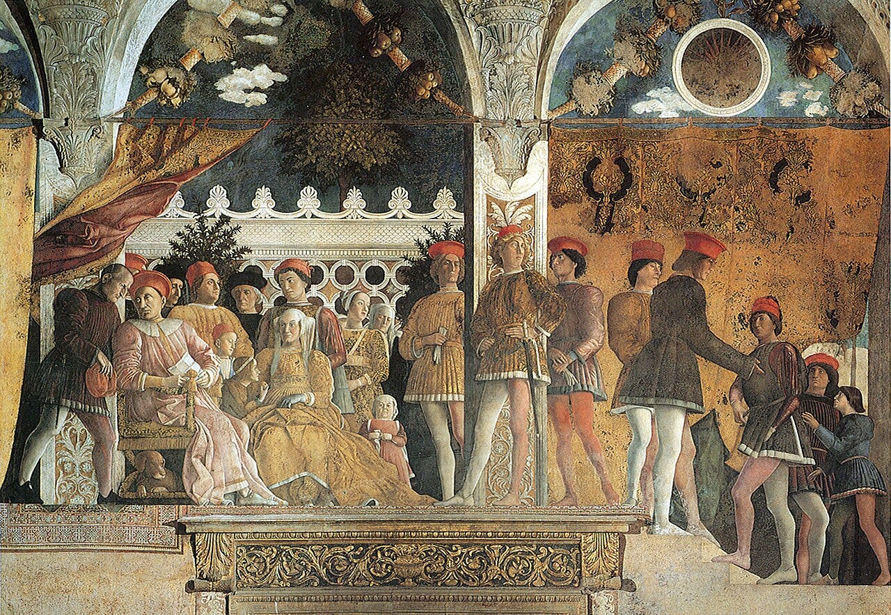 Mantegna fresco of the Gonzaga court with Ludovico Gonzaga in the Camera degli Sposi