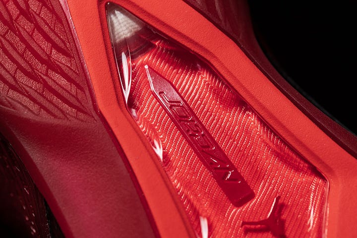 Air Jordan 41 "Ruby" see thru outsole details.