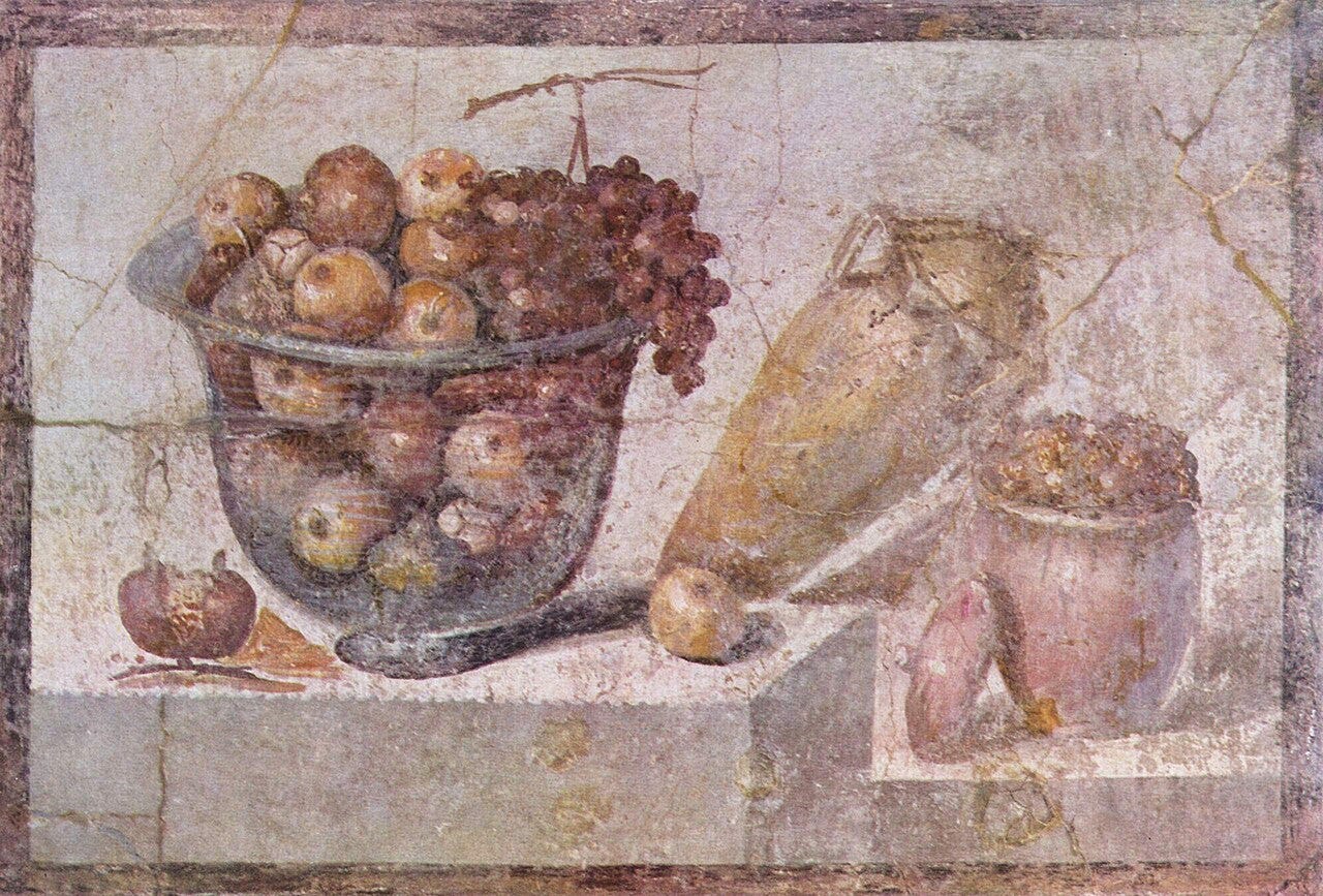 Roman fresco still life with glass jar