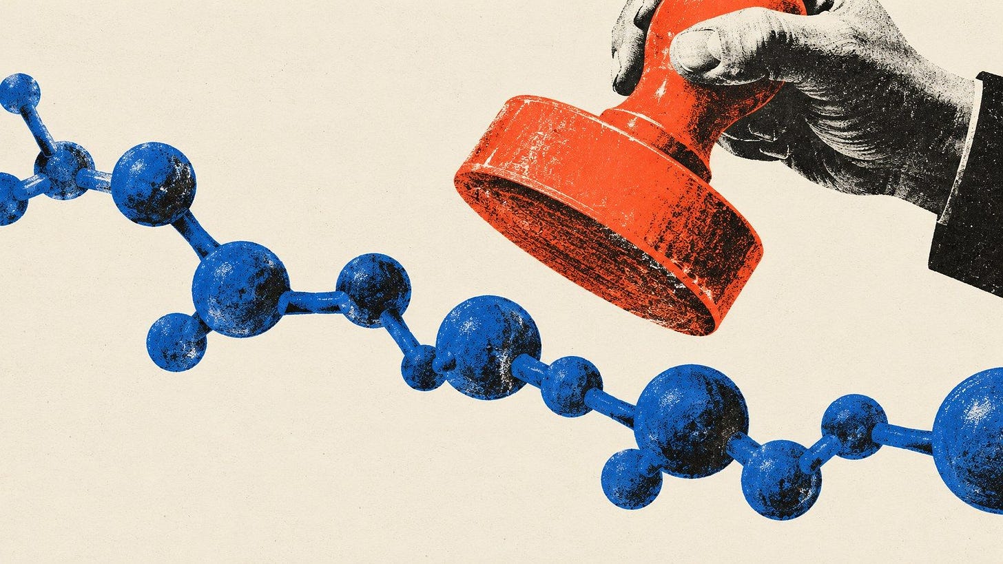 Hand stamping a peptide chain Hand stamping a peptide chain