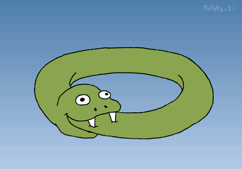 a cartoon of a green snake with potato-yi written on the bottom a cartoon of a green snake with potato-yi written on the bottom