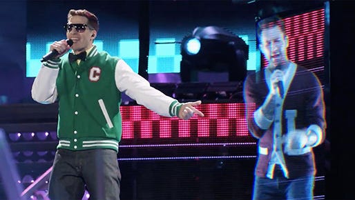 Connor4Real (Andy Samberg) and a hologram of Adam Levine perform "I'm So Humble" in "Popstar: Never Stop Never Stopping," a Universal Pictures comedy directed by Akiva Schaffer and Jorma Taccone. Connor4Real (Andy Samberg) and a hologram of Adam Levine perform "I'm So Humble" in "Popstar: Never Stop Never Stopping," a Universal Pictures comedy directed by Akiva Schaffer and Jorma Taccone.