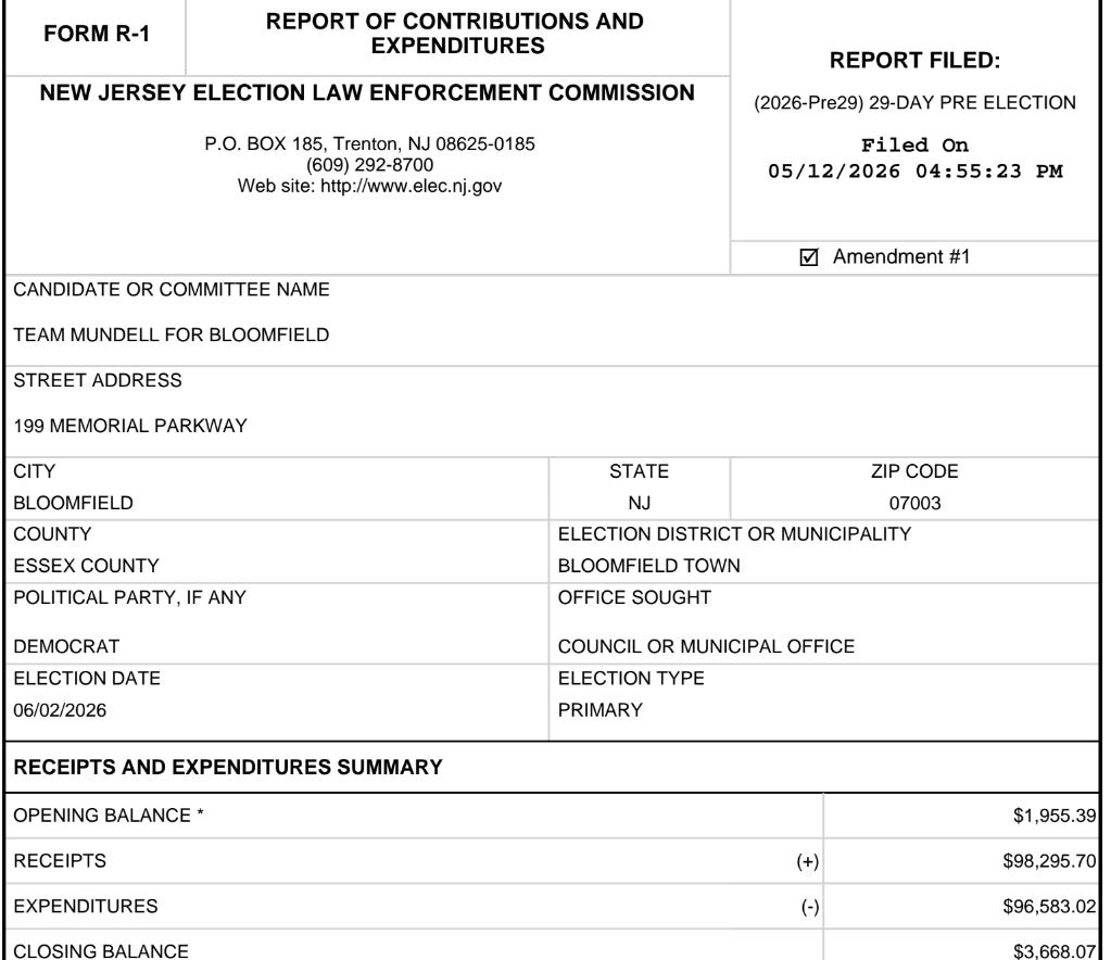 A screenshot of the first page of R1 report filed by Team Mundell