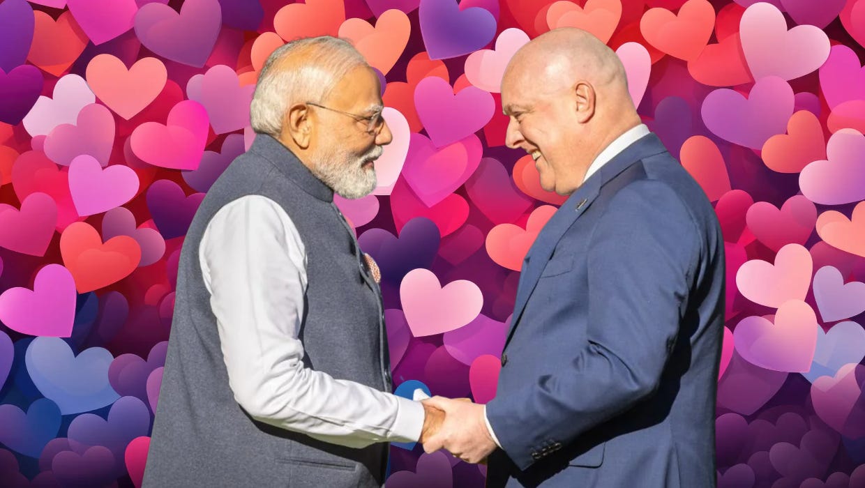 Indian Prime Minister Narendra Modi with Prime Minister Christopher Luxon. 