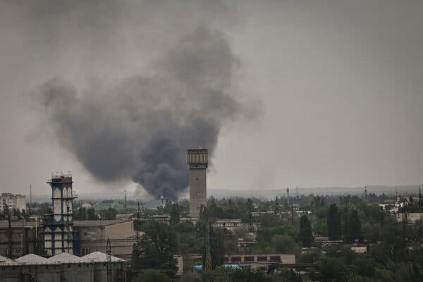 Shelling in the city of Sievierodonetsk, eastern Ukraine, on Saturday. Shelling in the city of Sievierodonetsk, eastern Ukraine, on Saturday.
