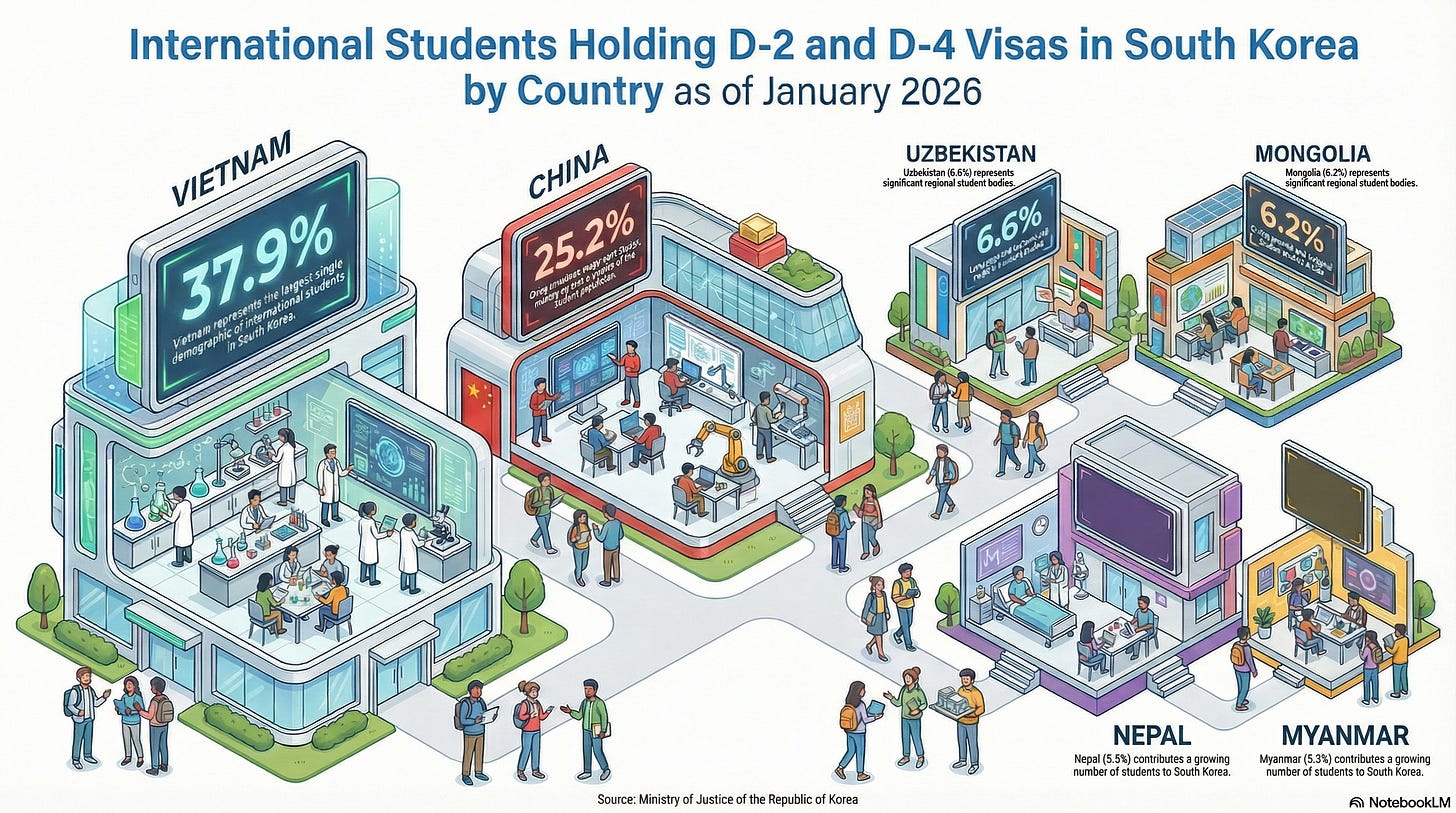 An infographic showing the percentage of international students studying in South Korea An infographic showing the percentage of international students studying in South Korea