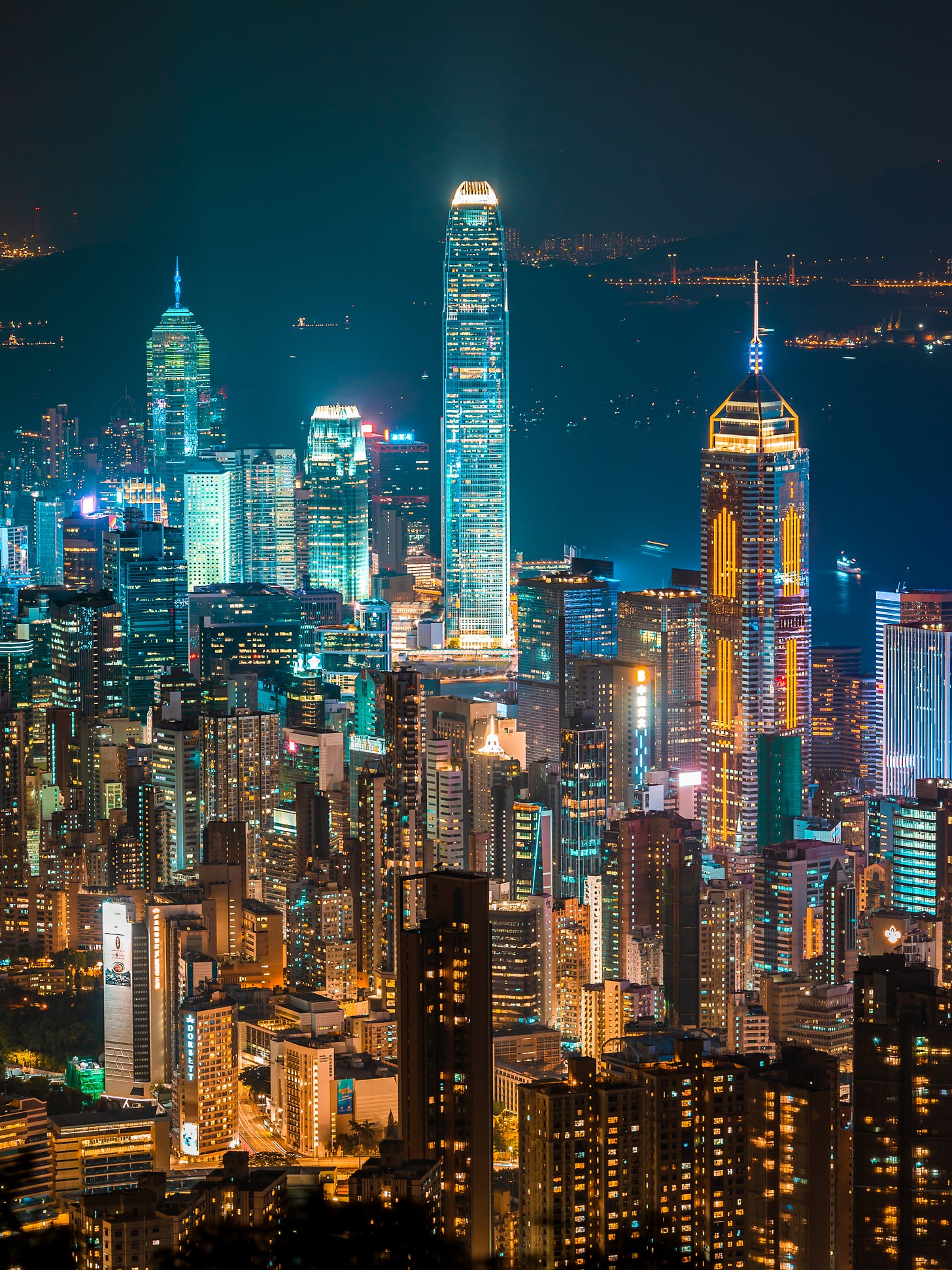 Hong Kong skyline at night from Jardine's Lookout with IFC tower Hong Kong skyline at night from Jardine's Lookout with IFC tower