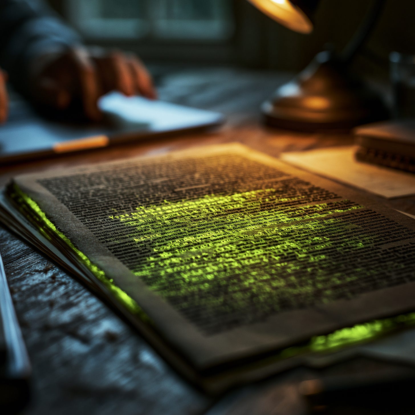 Illustration of indirect prompt injection — hidden instructions concealed inside a normal document that an AI reads and acts upon.