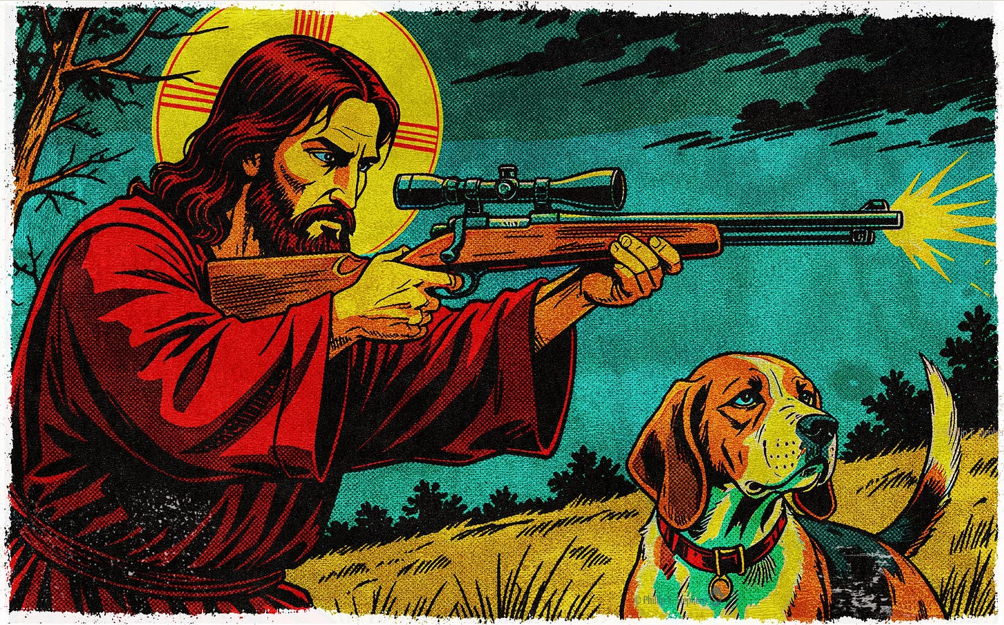 Jesus with a hunting rifle