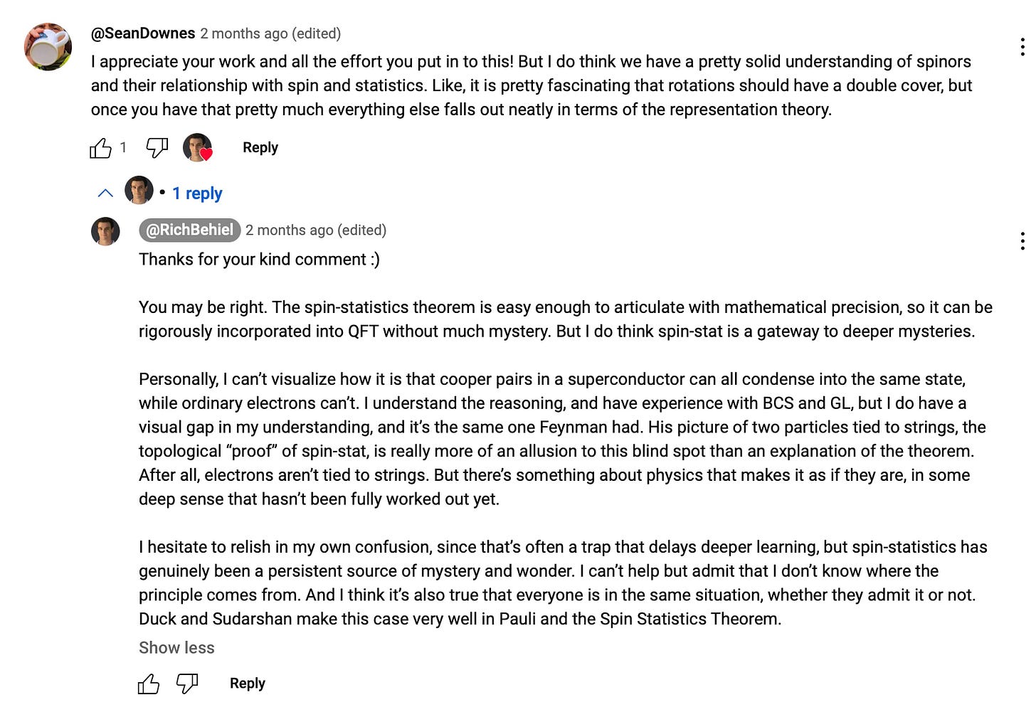 A screenshot of YouTube comments conversation.